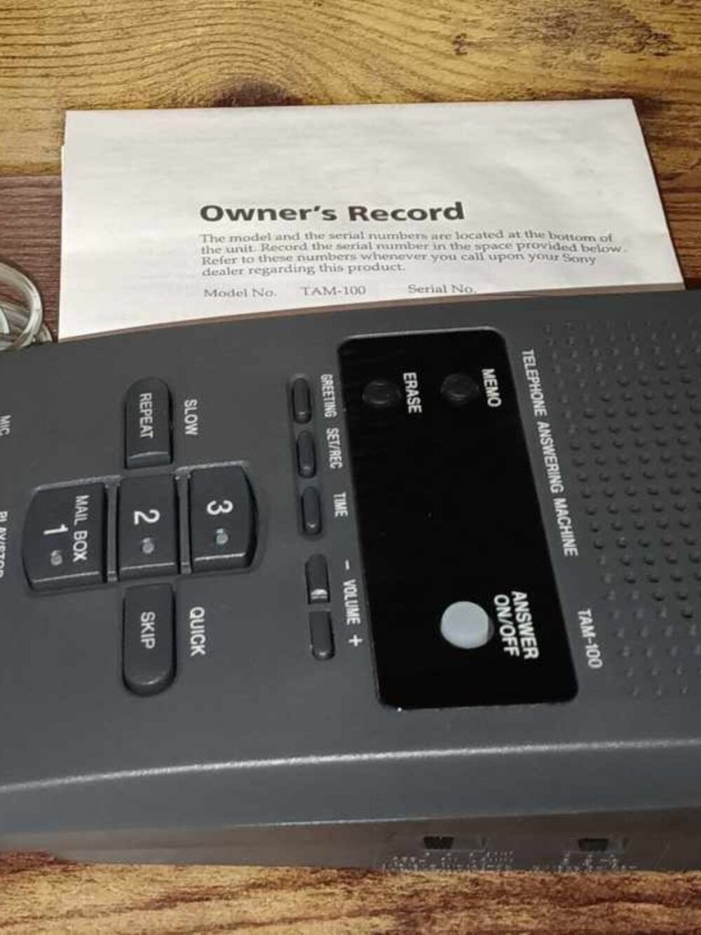 Vintage New Sony TAM-100 Telephone Answering Machine
